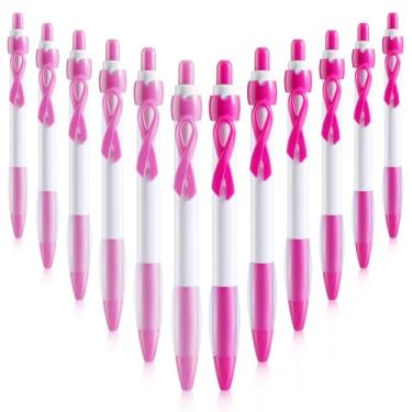 Imagem de 12 canetas esferográficas de conscientização do câncer de mama com tinta preta, produtos de conscientização do câncer de mama, lembrancinhas de festa, presentes para enfermeiras (série rosa)