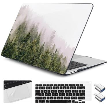 Imagem de Yebiseven Capa para MacBook Air de 13 polegadas M1 2021 2020 2019 2018 modelo A2337/A2179/A1932, capa rígida para laptop com capa de teclado e protetor de trackpad e 2 adaptadores OTG, floresta