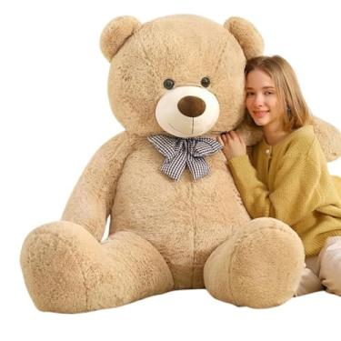 Imagem de Urso de Pelúcia Gigante 120cm com Laço, Presente Decorativo de Amor, Cor Avelã e Bege – Brinquedo Macio para Presentear