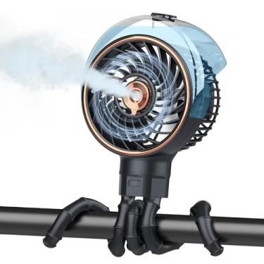 Imagem de Ausic Ventilador de carrinho de bebê com névoa, ventilador portátil de 100 ml para carrinho, ventiladores seguros para bebês com tripé destacável, essenciais para bebês, ventiladores de clipe para