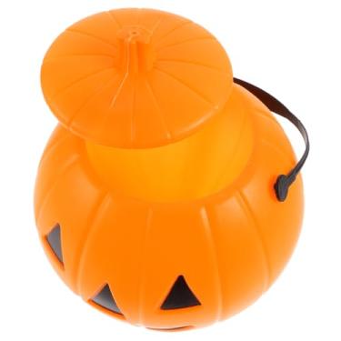 Imagem de MAGICLULU Grande balde de doces de abóbora de plástico: suporte leve de guloseimas de Halloween com alça para doces ou travessuras, lembrancinhas de festa e decoração de férias com tampa (laranja)