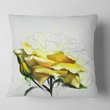 Imagem de Designart Yellow Rose Illustration Aquarela Manta Floral Sala de Estar, Sofá, Almofada de Alta Qualidade + Capa de Almofada Impressa em ambos os lados 45,72 x 45,72 cm