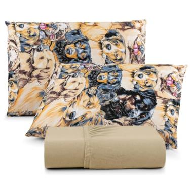 Imagem de Jogo de Lençol Com Elástico Malha 100% Algodão 03 Pçs Estampado Solteiro Casal Queen King Size (Bege, Casal)