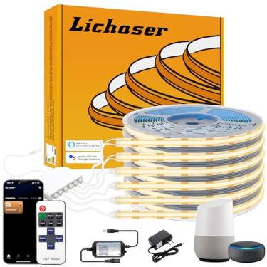 Imagem de Lichaser 6 rolos de 2 metros WiFi flexível COB luzes LED para painéis de parede de ripas de madeira em paralelo, faixa de LED de painel acústico compatível com Alexa, faixa regulável de 3000 K para