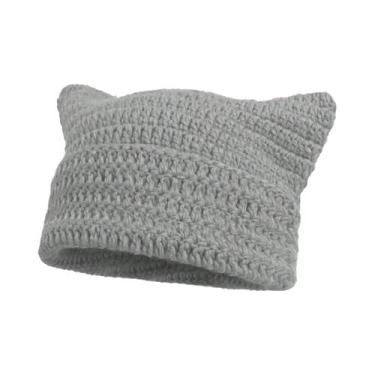 Imagem de Gorro Feminino De Inverno Listrado Com Orelhas De Gato, Estilo Coreano
