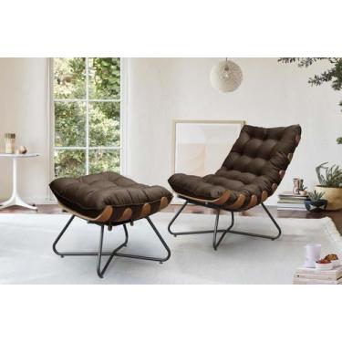 Imagem de Poltrona Costela Decorativa e Puff Madeira Eva Preto- Marrom - METAL M