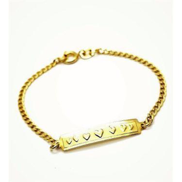 Imagem de Pulseira Infantil Plaquinha 7 Corações Banho Ouro 18k 1571 - Très Chic