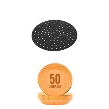 Imagem de Kit para Air Fryer Formas de Papel Antiaderente 50 Unidades Tapete Protetor de Silicone