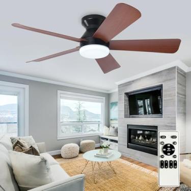 Imagem de Depuley Ventilador de teto moderno com luz: ventiladores pequenos pretos de 106 cm para quarto interno e externo - ventiladores de teto de baixo perfil reguláveis com controle remoto montagem embutida