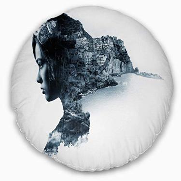 Imagem de Retrato feminino de exposição dupla Designart sala de estar, sofá, almofada de alta qualidade + capa de almofada impressa em ambos os lados 40 cm