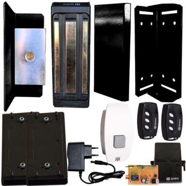 Imagem de Kit Fechadura Magnética Eletroímã Botoeira Sem Fio Controles Blindex P