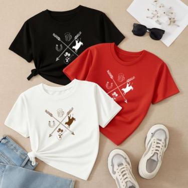 Imagem de Kit com 3 Camisetas Estampadas Flechas Peão COuntry Roça Fazendeira Sh