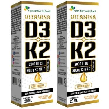 Imagem de KIT 2X Vitamina D3 + k2 Sublingual em Gotas 20ml - Flora nativa Sabor: