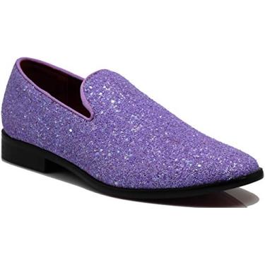 Imagem de Sapato social masculino SPK04 vintage com purpurina, mocassins, sem cadarço, clássico, smoking, Lavender, 12