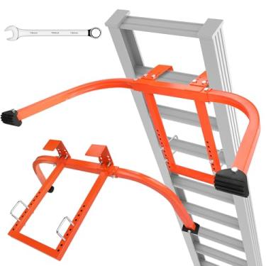 Imagem de Estabilizador de escada, acessório de estabilizador de suporte de escada estendida para calha e parede de telhado, aço resistente com almofada inferior de borracha antiderrapante, laranja, 3,4 kg