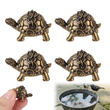 Imagem de 4 Peças Mini Enfeites Disco Cobre Banheira Forma Tartaruga, Limpador Birdbath Disco Latão Purificação Bebedouros Pássaros Decorações para Bebedouros Taças Pássaros Ao Ar Livre