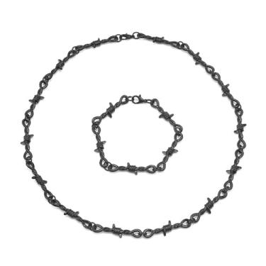 Imagem de Colar gargantilha punk com espinhos góticos, corrente de arame farpado, corrente de segurança, preto, prata, conjunto de joias para mulheres e homens, unissex, cosplay, hiphop, rock, festa, férias