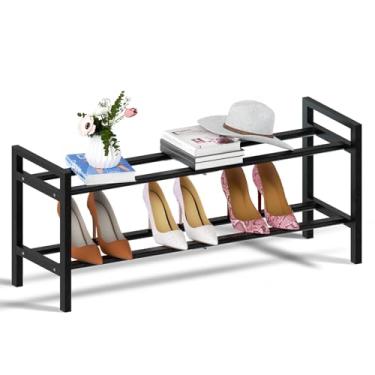 Imagem de Haddockway Sapateira de bambu para armário, organizador de sapatos de pé livre com hastes redondas lisas e alças convenientes, prateleira empilhável de armazenamento de sapatos para entrada, corredor