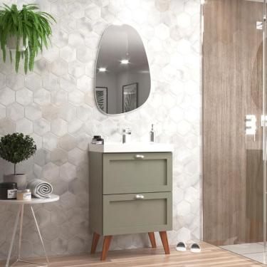 Imagem de Gabinete Para Banheiro Com Cuba E Espelho Organico 60cm Retro Mdf Verde Milano - On Móveis