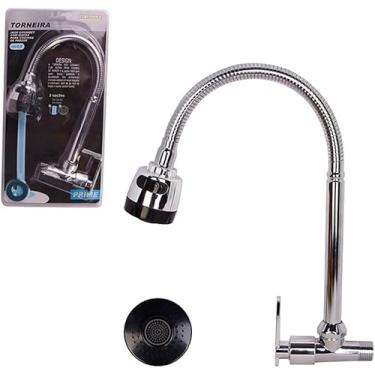 Imagem de Torneira Gourmet de Parede para Cozinha em Inox com Ducha Flexível e Monocomando – Alta Pressão, Econômica e Durável