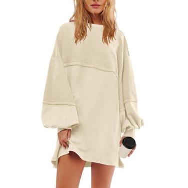 Imagem de Vestido de moletom Panadila Oversize com gola redonda bege para mulher