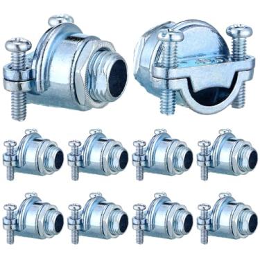 Imagem de Saysurey Conectores de cabo tipo braçadeira Nm 1/10.2 cm conectores de caixa elétrica de metal grampos de fio para cabos de proteção de conduíte metálico prata, liga de zinco (10 peças)