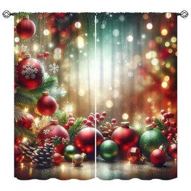 Imagem de Cortina de Natal Colorida Decoração Bola Pinheiro Conífero Feliz Natal Tratamento de Janela para Sala de Estar Quarto Jantar Cortinas de Janela 107 cm L X 114 cm C