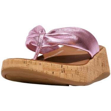 Imagem de FitFlop Sandália feminina F-Mode de couro torcida em forma plana (cortiça), Lilás selvagem metálico, 38