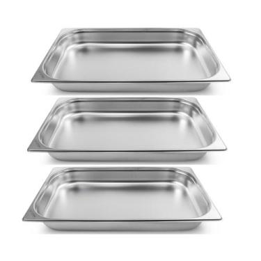 Imagem de Kit Três Cubas Gastronomica Padrão Gn 1/1 65mm Inox com Tampa Weck