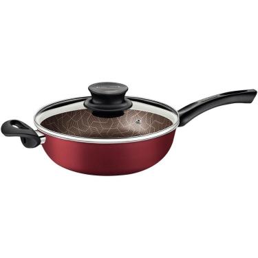 Imagem de Fritadeira Multiuso Tramontina Paris 26cm Em Alumínio E Revestimento Antiaderente Com Tampa De Vidro Vermelha