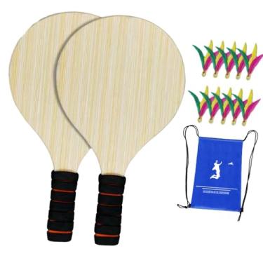 Imagem de kowaku Conjunto de 2 raquetes de badminton para crianças, conjunto de raquetes de fitness para pickleball e peteca para academia, jardim, praia e família, 10 Bolas Pequenas