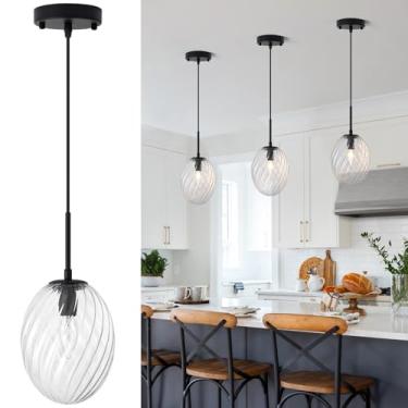 Imagem de UShe DHome Luzes pendentes de vidro ilha de cozinha, 1 luz preta de cozinha pingente de iluminação sobre ilha com vidro transparente, luz suspensa moderna para casa de fazenda para pia de cozinha