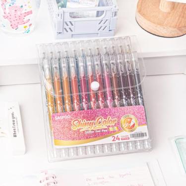 Imagem de SASPOO Caneta de gel com glitter 36 cores, canetas de gel metálico vibrante brilhante para colorir, canetas de glitter para adultos, canetas de gel coloridas para livros de colorir e desenhar adultos