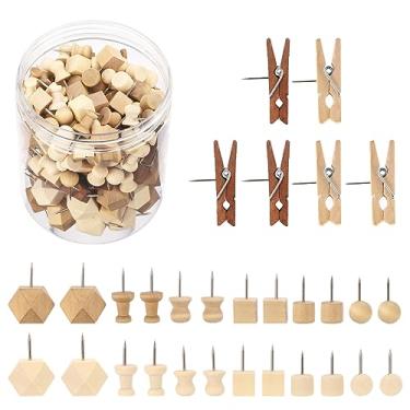 Imagem de 200 peças de grampos de madeira, alfinetes de pressão, 7 tamanhos de alfinetes de cabeça de aço para pendurar na parede, quadro de cortiça, escritório ou casa