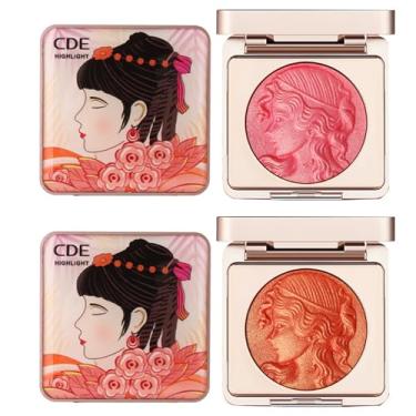 Imagem de Paleta de blush em pó suave em relevo para bochechas, paleta de maquiagem de blush coreano, paleta de blush CDE Highlight Blush em pó suave, pigmento de longa duração para maquiagem facial (rosa +