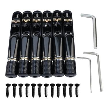 Imagem de OVSAL Pacote com 6 pontes fixas tubulares individuais de 6 cordas para baixo elétrico para baixo sem cabeça de 6 cordas (preto condutor)