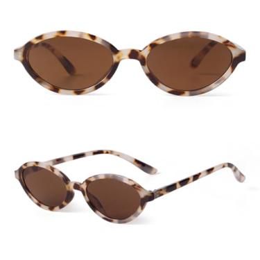 Imagem de VFDHN Óculos de sol retrô oval com armação, feminino, masculino, fashion, pequeno, leve, chá, uv400, feminino (3)