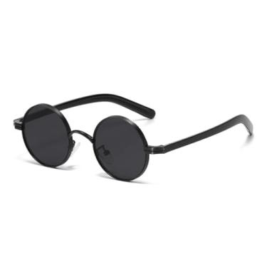 Imagem de HPIRME Óculos de sol redondos pequenos retrô de metal punk femininos, lentes transparentes, armação masculina, óculos de sol UV400 (preto e cinza)
