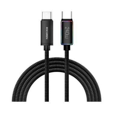 Imagem de Cabo USB Tipo C 240W PD 3.1 Com Luz RGB QC 3.0 Carregamento Rápido Par