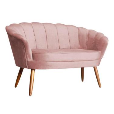 Imagem de Namoradeira Decorativa Pétala Veludo Rosa Pés Madeira Ms Decor - Mansã