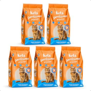 Imagem de Kit 5 Areia Higiênica Sanitária Grão Fino Para Gatos 4kg Kets Gatissimo Sem Perfume Premium Natural Alfa Pet