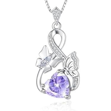 Imagem de AulanRose Colares infinitos para mulheres, banhado a ouro 14 k/18K, pingente de borboleta delicada com pedra do mês de nascimento de coração, joias femininas para o dia a dia - presentes de
