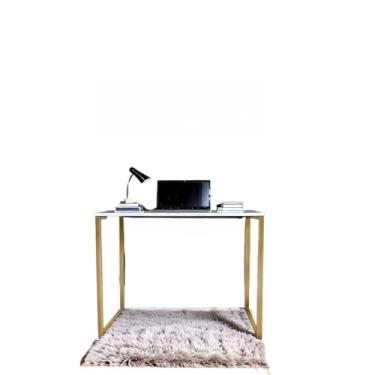 Imagem de Escrivaninha Industrial Escritorio Home office 1 Metro x 60 Cm Mesa Notebook Computador (DOURADO COM BRANCO)