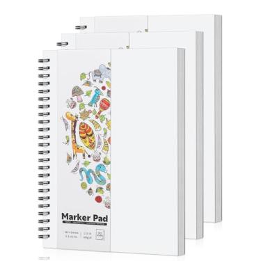Imagem de Pacote com 3 blocos de papel marcador, bloco de esboço dupla face à prova de sangramento, 61 kg/200 g/m², caderno de desenho espiral artístico de 61 kg/200 g/m², papel marcador de álcool para pintura