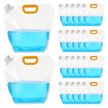 Imagem de 20 unidades de 1,3 galão saco dobrável de água para emergência, 26 galões, congelável, livre de BPA, grau alimentício, armazenamento de plástico transparente, garrafa dobrável para acampamento e