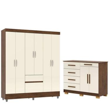 Imagem de Guarda-Roupa 6 Portas Ideval com Cômoda Sapateira Sirios Imbuia/Champa
