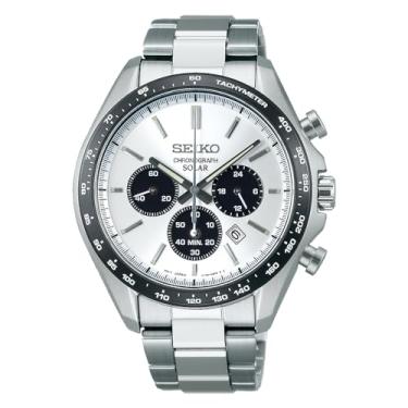 Imagem de Seiko Selection Relógio de pulso masculino padrão com cronógrafo solar, prata/branco e preto, 1個, Tipo de pulseira