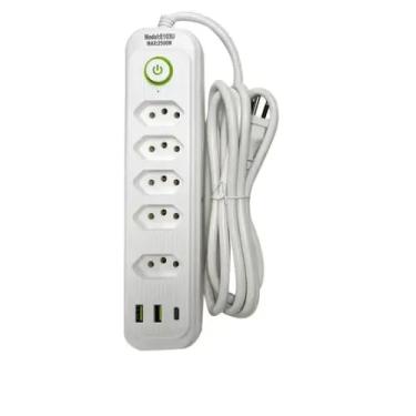 Imagem de Filtro De Linha Extensão E103U Multifuncional 5 Tomadas, 2 Usb, 1 Tipo-c