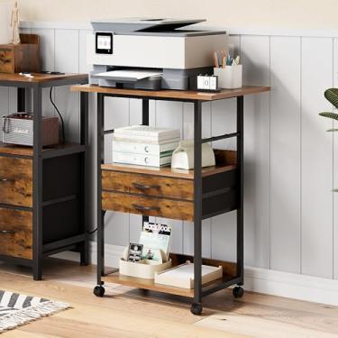 Imagem de VENNQD Suporte grande para impressora com gaveta de tecido de armazenamento embaixo da mesa para impressora com rodas para escritório em casa, carrinho de impressora adequado para scanner de fax