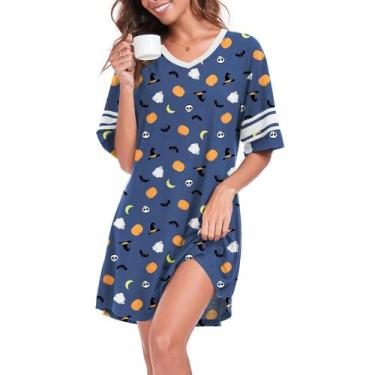 Imagem de Camisola de dormir feminina REGAI com decote em V, 3GG, azul